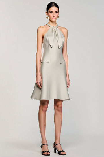 Robe courte dos nu en satin gris